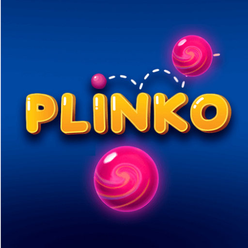 The Plinko App logo features bold white and pink text on a black background with diagonal white stripes on top.